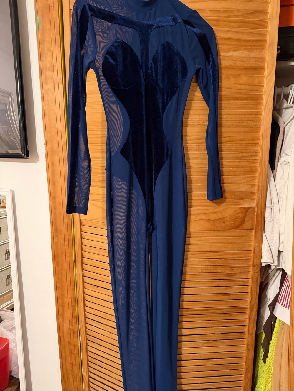 Shane Justin Long-Sleeve Navy Blue Sheer Panel Maxi Dress
